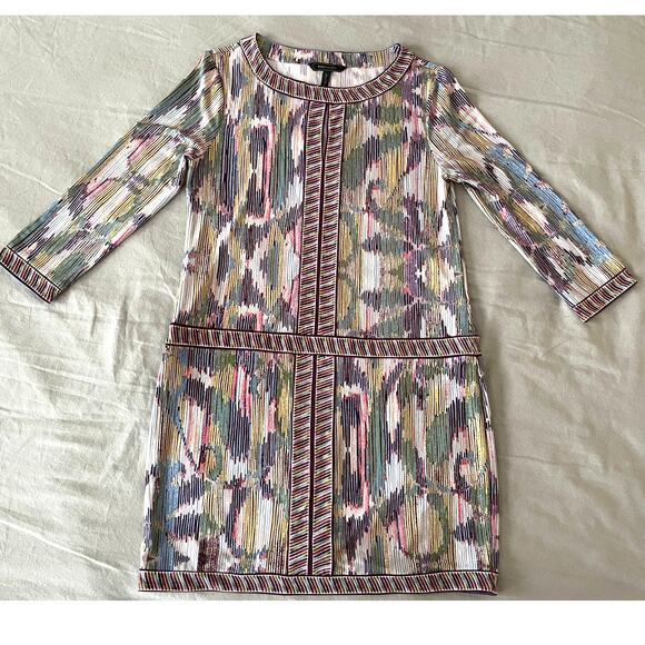 BCBG MAXAZRIA multi-color dress SZ Sm 3/4 sleeve drop waist dress - Picture 1 of 7